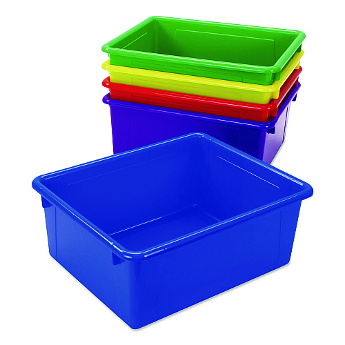 Storex Storage Tray, Deep, 2.81 gal, 10.65" x 13.17" x 5.2", Assorted Bright, 5/Pack (62530U05C)