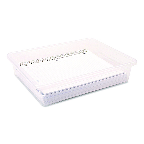 Storex Storage Tray, Flat, 1.69 gal, 10.65" x 13.17" x 2.96", Translucent, 5/Pack (62565U05C)