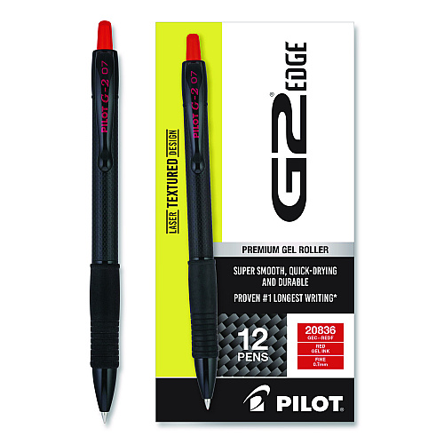 G2 Edge Premium Gel Roller Pen, Retractable, Fine 0.7 mm, Red Ink, Black/Red Barrel, Dozen