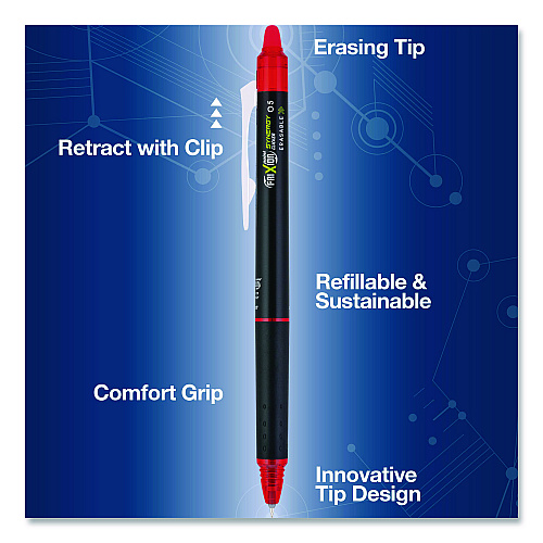 Frixion Synergy Clicker Erasable Gel Pen, Retractable, Extra Fine 0.5 mm, Red Ink, Black/Red Barrel, Dozen