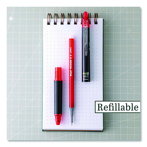 Frixion Synergy Clicker Erasable Gel Pen, Retractable, Extra Fine 0.5 mm, Red Ink, Black/Red Barrel, Dozen