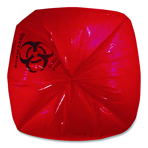 Heritage Healthcare Pre-Printed High-Density Can Liners, Biohazard: Infectious Waste, 45 gal, 16 mic, 40 x 48, Red, Flat Pack, 250/CT (Z8048VRP01)