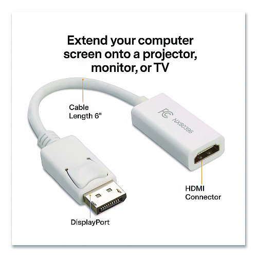 NXT Technologies DisplayPort to HDMI Adapter, 6", White (24400011)