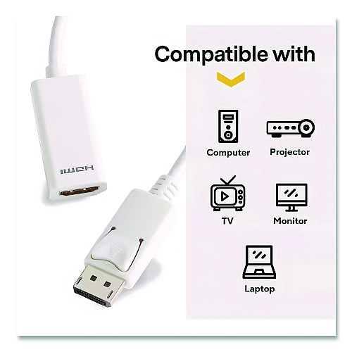 NXT Technologies DisplayPort to HDMI Adapter, 6", White (24400011)