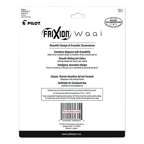 Frixion Waai Erasable Gel Pen, Retractable, Extra Fine, 0.5 mm, Assorted Ink and Barrel Colors, 8/Pack