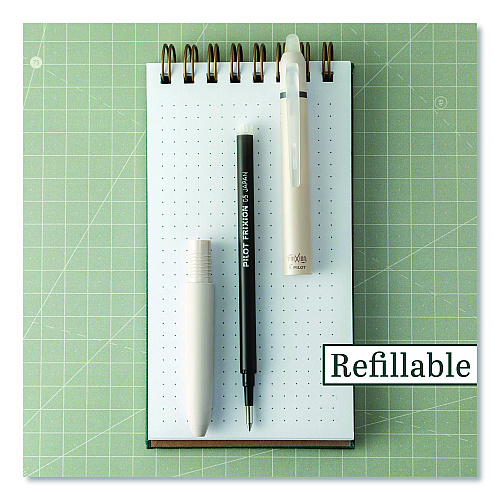 Frixion Waai Erasable Gel Pen, Retractable, Extra Fine 0.5 mm, Black Ink, Beige/Black Barrel, Dozen