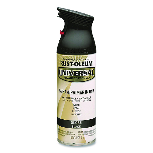 Rust-Oleum Universal Premium Spray Paint, Gloss Black, 12 oz Aerosol Can, 6/Carton (245196)