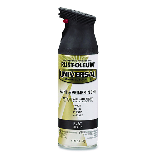 Rust-Oleum Universal Premium Spray Paint, Flat Black, 12 oz Aerosol Can, 6/Carton (245198)