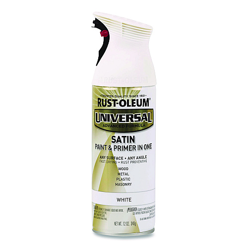 Rust-Oleum Universal Premium Spray Paint, Satin White, 12 oz Aerosol Can, 6/Carton (245210)