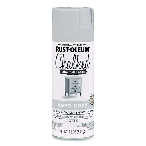 Rust-Oleum Ultra Matte Chalked Paint, Matte Aged Gray, 12 oz Aerosol Can, 6/Carton (302592)