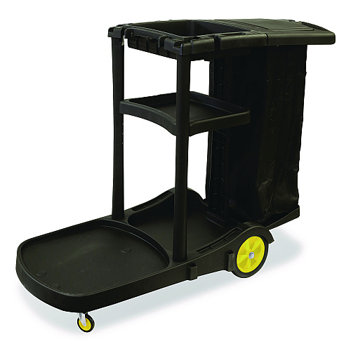 Nexstep Commercial Products Premier Janitor Cart, 2 Shelves, Plastic, 18.25 x 44.5 x 38, Black (96980)