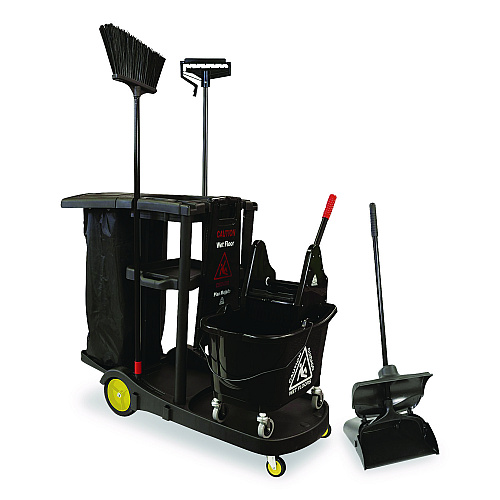 Nexstep Commercial Products Premier Janitor Cart, 2 Shelves, Plastic, 18.25 x 44.5 x 38, Black (96980)