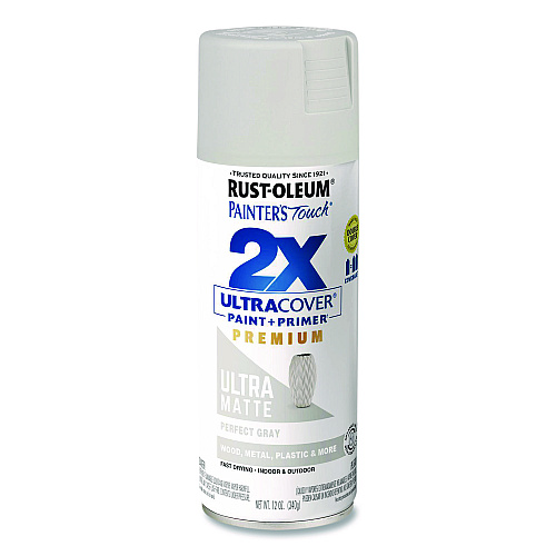 Rust-Oleum Painter's Touch 2X Ultra Cover Spray Paint, Ultra Matte Gray, 12 oz Aerosol Can, 6/Carton (331184)