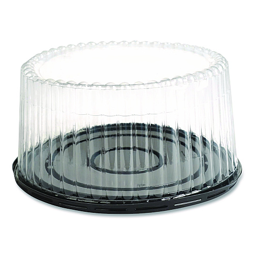Plastifar Bakery Containers, 8" Cake, 9.7" Diameter x 5" h, Black/Clear, 100/Carton (18361)
