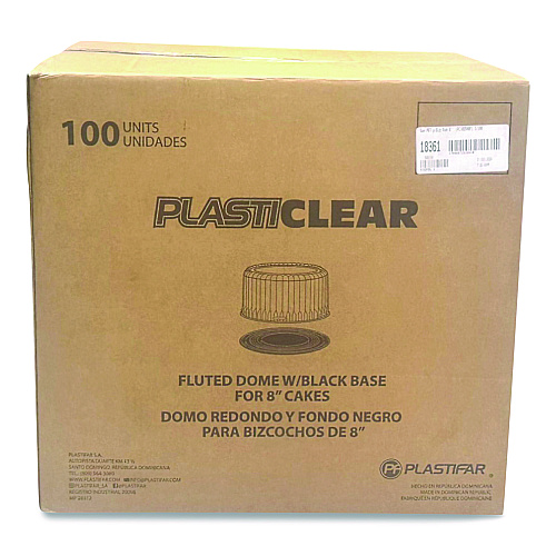 Plastifar Bakery Containers, 8" Cake, 9.7" Diameter x 5" h, Black/Clear, 100/Carton (18361)