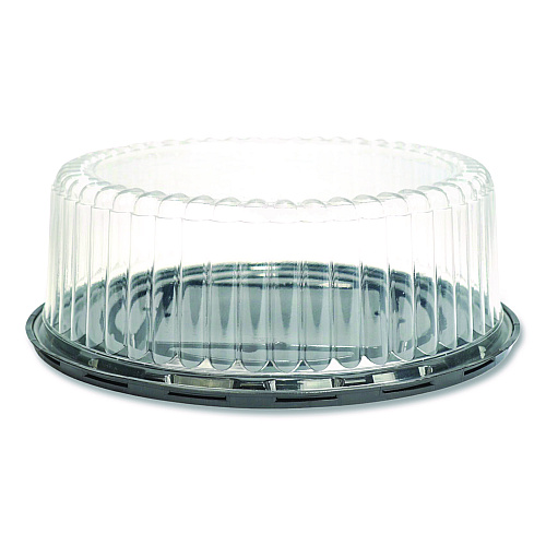 Plastifar Bakery Containers, 9" Cake Container, 11.2" Diameter x 3.5" h, Black/Clear, 50/Carton (18244)