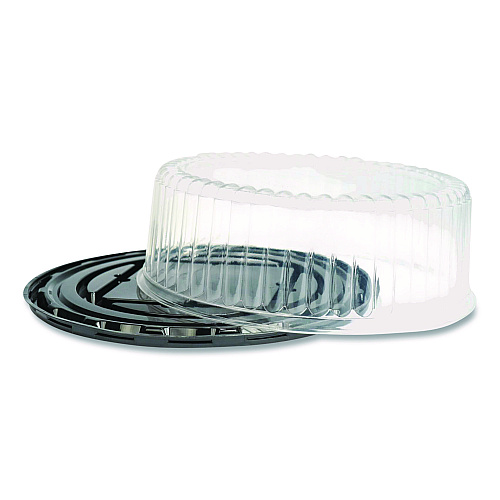 Plastifar Bakery Containers, 9" Cake Container, 11.2" Diameter x 3.5" h, Black/Clear, 50/Carton (18244)