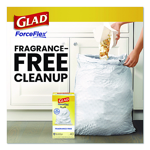 ForceFlex Kitchen Drawstring Trash Bags, Drawstring, 13 gal, Unscented, 23.47 x 25.38, White, 110 Bags/Box, 3 Boxes/Carton