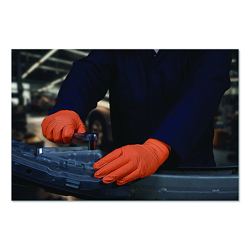 GloveWorks by AMMEX Ultra Industrial Flock-Lined Nitrile Disposable Gloves, Medium, 8 mil Thick, 9.06" Long, Orange, 50/Box, 10 Boxes/Carton (GWUOFN44050)