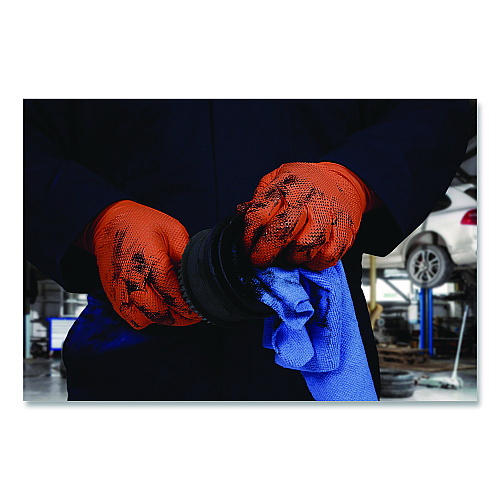 GloveWorks by AMMEX Ultra Industrial Flock-Lined Nitrile Disposable Gloves, Large, 6 mil Thick, 9.06" Long, Orange, 50/Box, 10 Boxes/Carton (GWUOFN46050)