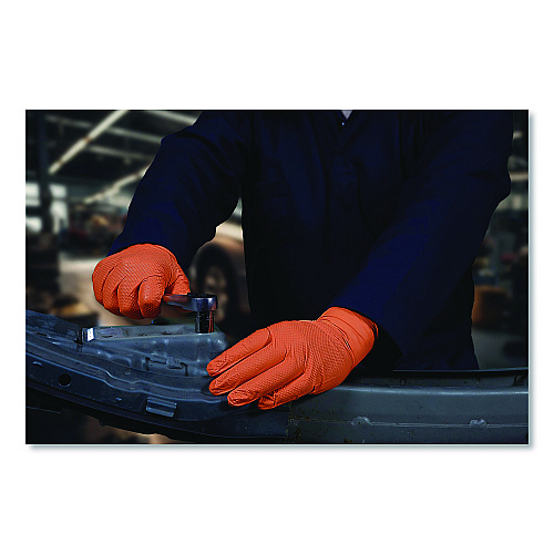 GloveWorks by AMMEX Ultra Industrial Flock-Lined Nitrile Disposable Gloves, Large, 6 mil Thick, 9.06" Long, Orange, 50/Box, 10 Boxes/Carton (GWUOFN46050)