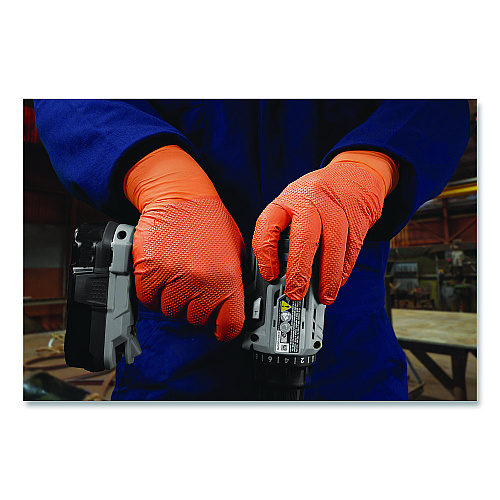 GloveWorks by AMMEX Ultra Industrial Flock-Lined Nitrile Disposable Gloves, Large, 6 mil Thick, 9.06" Long, Orange, 50/Box, 10 Boxes/Carton (GWUOFN46050)