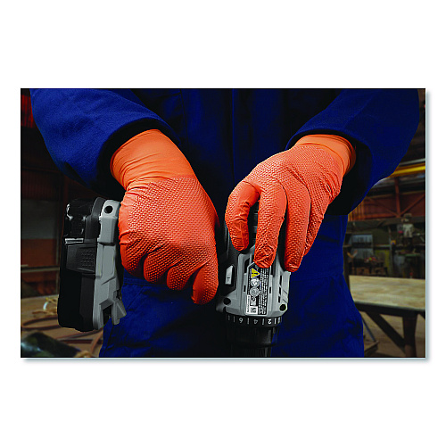 GloveWorks by AMMEX Ultra Industrial Flock-Lined Nitrile Disposable Gloves, XX-Large, 6 mil Thick, 9.06" Long, Orange, 50/Box, 10 Boxes/Carton (GWUOFN49050)