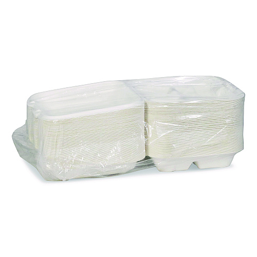 EarthChoice Bagasse Hinged Lid Container, 7.8 x 7.8 x 2.8, White, 150/Carton