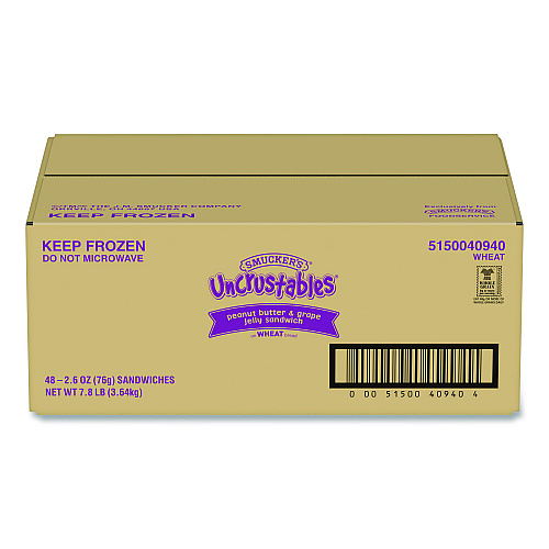 UNCRUSTABLES Soft Bread Sandwiches, Wheat Bread, Peanut Butter and Grape, 2.6 oz Bag, 48/Carton