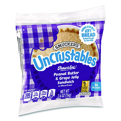 UNCRUSTABLES Soft Bread Sandwiches, Wheat Bread, Peanut Butter and Grape, 2.6 oz Bag, 48/Carton
