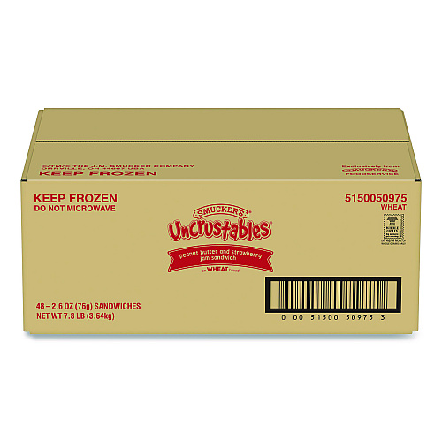 UNCRUSTABLES Soft Bread Sandwiches, Wheat Bread, Peanut Butter and Strawberry, 2.6 oz Bag, 48/Carton