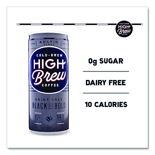 HIGH Brew Coffee Cold Brew Coffee + Protein, Black and Bold, 8 oz Can, 12/Pack (00504)