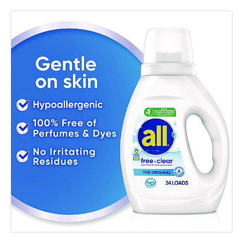 All Free Clear HE Laundry Detergent, 24 Loads, Unscented, 30 oz Bottle, 6/Carton (47427)