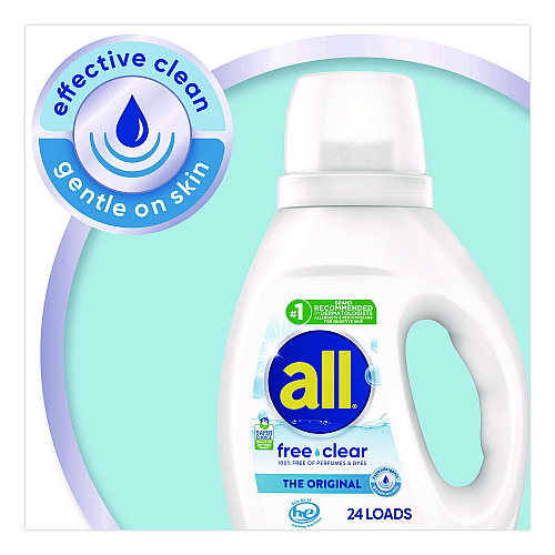 All Free Clear HE Laundry Detergent, 24 Loads, Unscented, 30 oz Bottle, 6/Carton (47427)