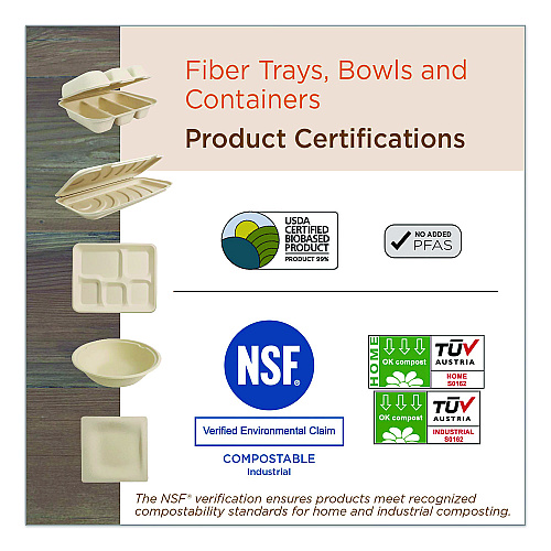 Fiber Catering Pans, 3 Compartments, 10.3 x 2.8 x 12.8, Paper, Natural, 200/Carton