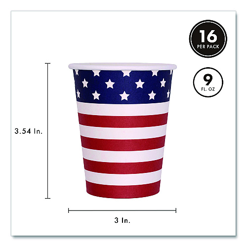 PUKKA PAD Stars and Stripes Tableware Pack, 16 Cups,16 Dessert Plates,16 Dinner Plates, 24 Paper Napkins, Blue/Red/White, 72 Pieces/Kit (642)
