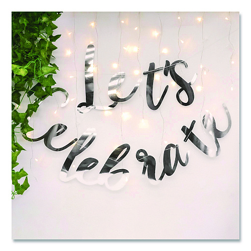PUKKA PAD Silver and White Balloon Arch/Garland Party Pack, 46 Balloons, Balloon Strip, 2 Garlands, Glue Dots, Let's Celebrate Message (650)
