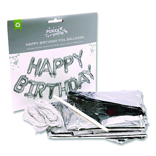 PUKKA PAD Happy Birthday Balloon Garland with 13 Letter Balloons, 19.6 ft Cotton Cord, Inflation Straw, 2/Box (654)