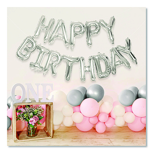 PUKKA PAD Happy Birthday Balloon Garland with 13 Letter Balloons, 19.6 ft Cotton Cord, Inflation Straw, 2/Box (654)