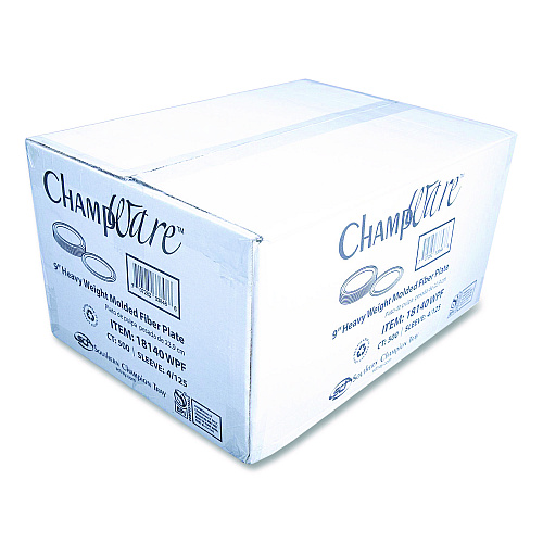 ChampWare Molded Fiber Tableware, Molded Fiber Plate, 9" dia, White, 125 Plates/Sleeve, 4 Sleeves/Carton