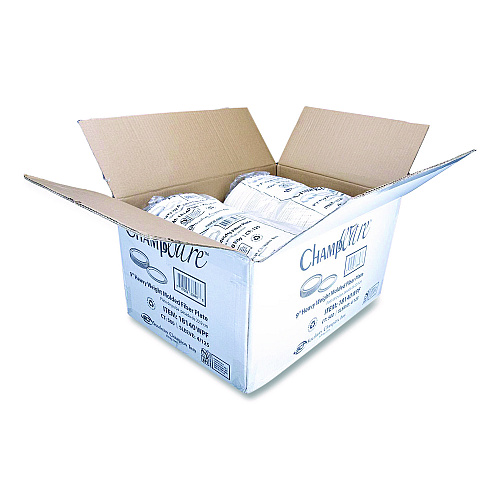 ChampWare Molded Fiber Tableware, Molded Fiber Plate, 9" dia, White, 125 Plates/Sleeve, 4 Sleeves/Carton