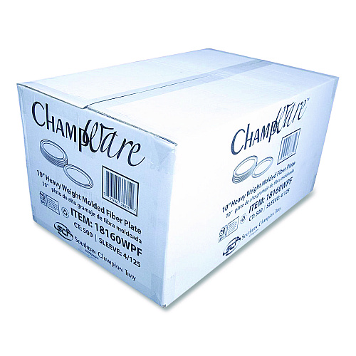 ChampWare Molded Fiber Tableware, Molded Fiber Plate, 10" dia, White, 125 Plates/Sleeve, 4 Sleeves/Carton