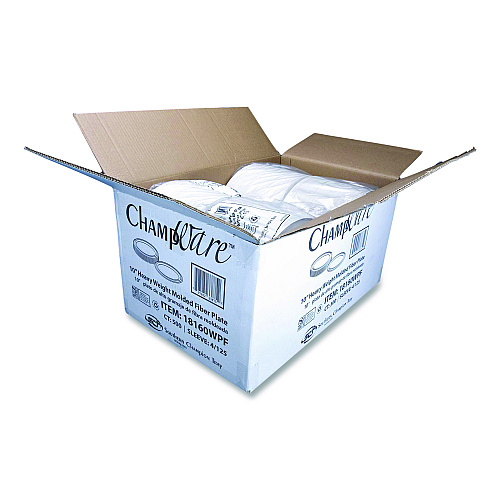 ChampWare Molded Fiber Tableware, Molded Fiber Plate, 10" dia, White, 125 Plates/Sleeve, 4 Sleeves/Carton