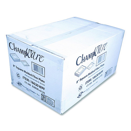 ChampWare Molded Fiber Tableware, Square Molded Fiber Plate, 8" x 8", White, 125 Plates/Sleeve, 4 Sleeves/Carton