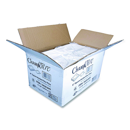 ChampWare Molded Fiber Tableware, Square Molded Fiber Plate, 8" x 8", White, 125 Plates/Sleeve, 4 Sleeves/Carton
