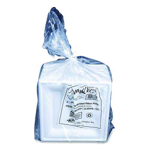 ChampWare Molded Fiber Tableware, Square Molded Fiber Plate, 8" x 8", White, 125 Plates/Sleeve, 4 Sleeves/Carton