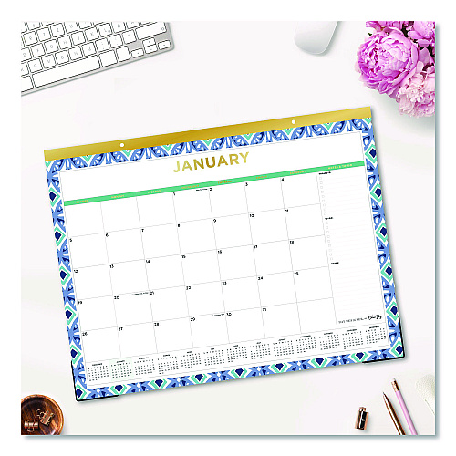 Blue Sky Tile Monthly Desk Pad Calendar, Geometric Artwork, 22 x 17, White/Blue/Green Sheets, 12-Month (Jan to Dec): 2026 (133694)