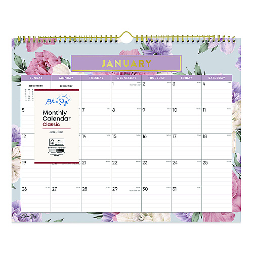Blue Sky Tula Monthly Wall Calendar, Floral Artwork, 15 x 12, White/Multicolor Sheets, 12-Month (Jan to Dec): 2026 (144076)