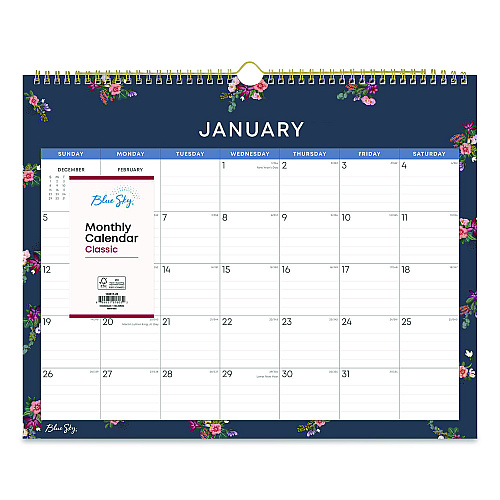 Blue Sky Ashlyn Monthly Wall Calendar, Floral Artwork, 15 x 12, White/Blue/Pink Sheets, 12-Month (Jan to Dec): 2026 (148617)