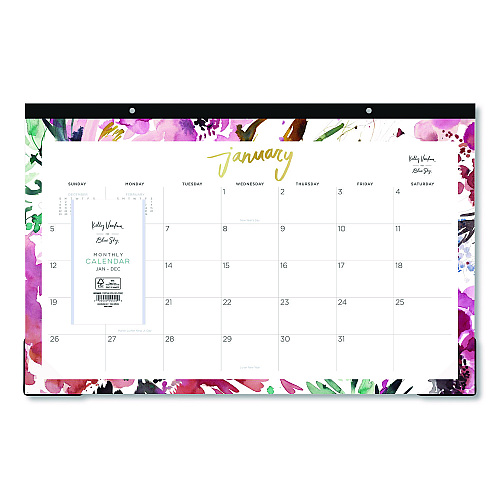Blue Sky Kelly Ventura Magenta Bloom Desk Pad Calendar, 17 x 11, Floral Artwork, White/Multicolor Sheets, 12-Month (Jan to Dec): 2026 (149057)